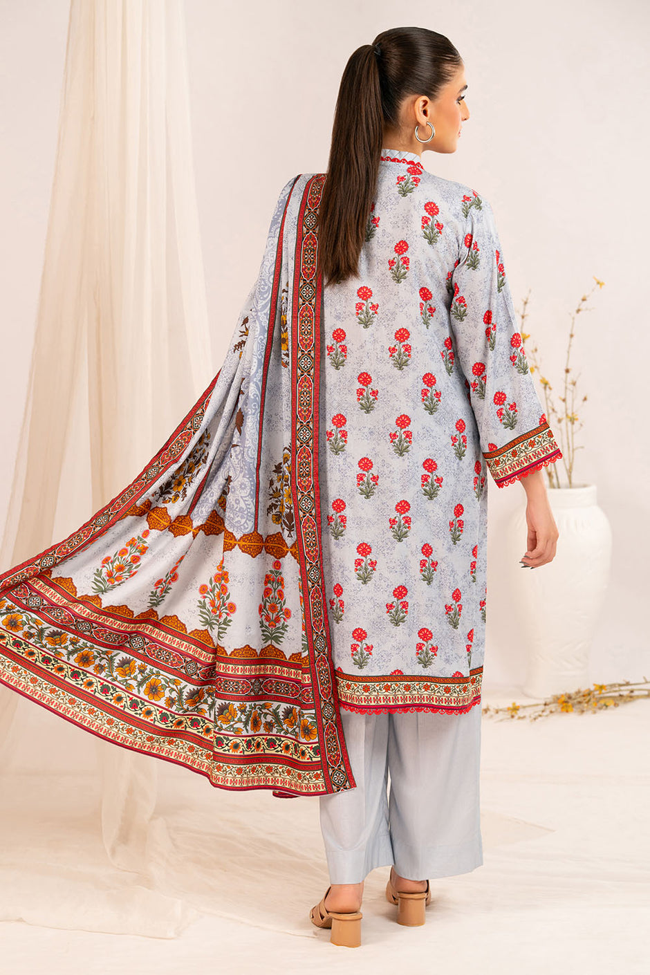 3 Piece Printed Linen Suit with Dupatta