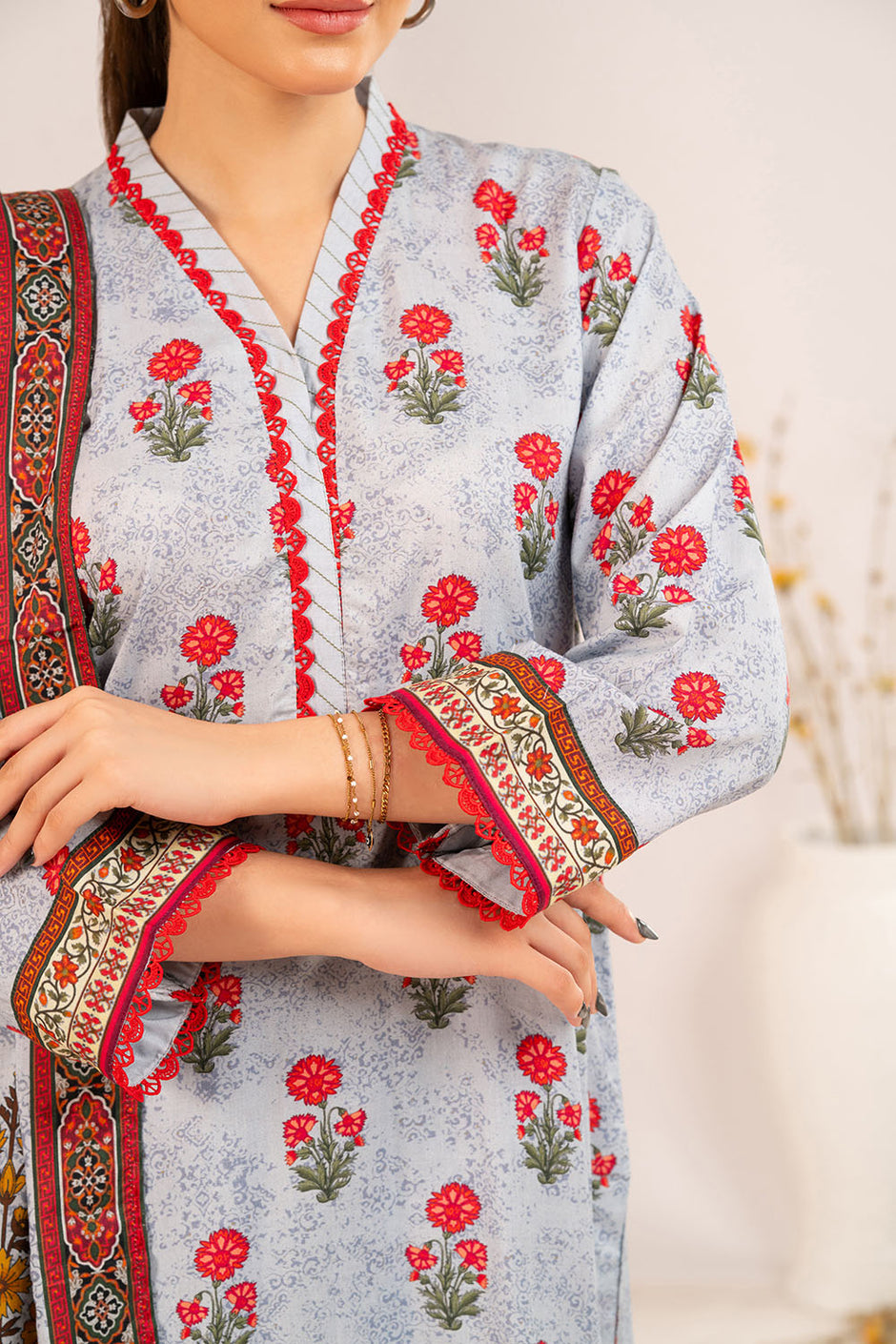 3 Piece Printed Linen Suit with Dupatta
