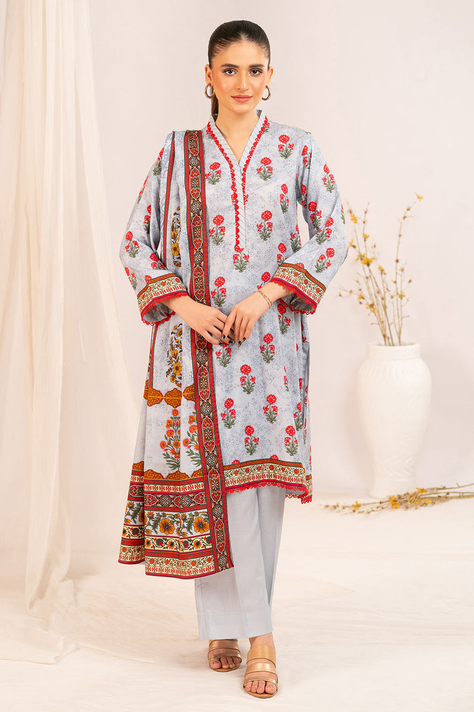 3 Piece Printed Linen Suit with Dupatta