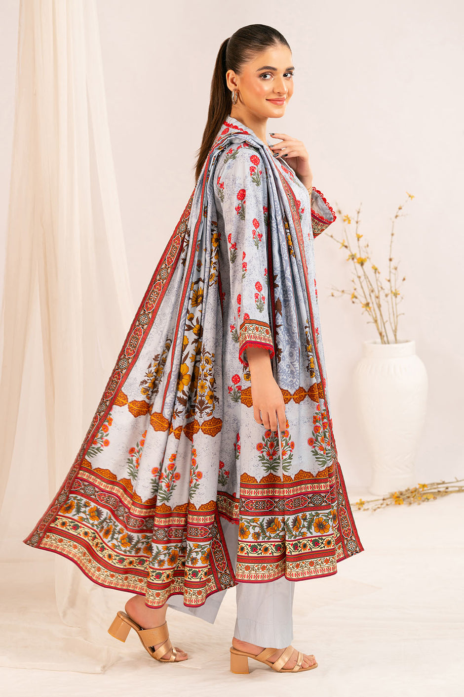 3 Piece Printed Linen Suit with Dupatta