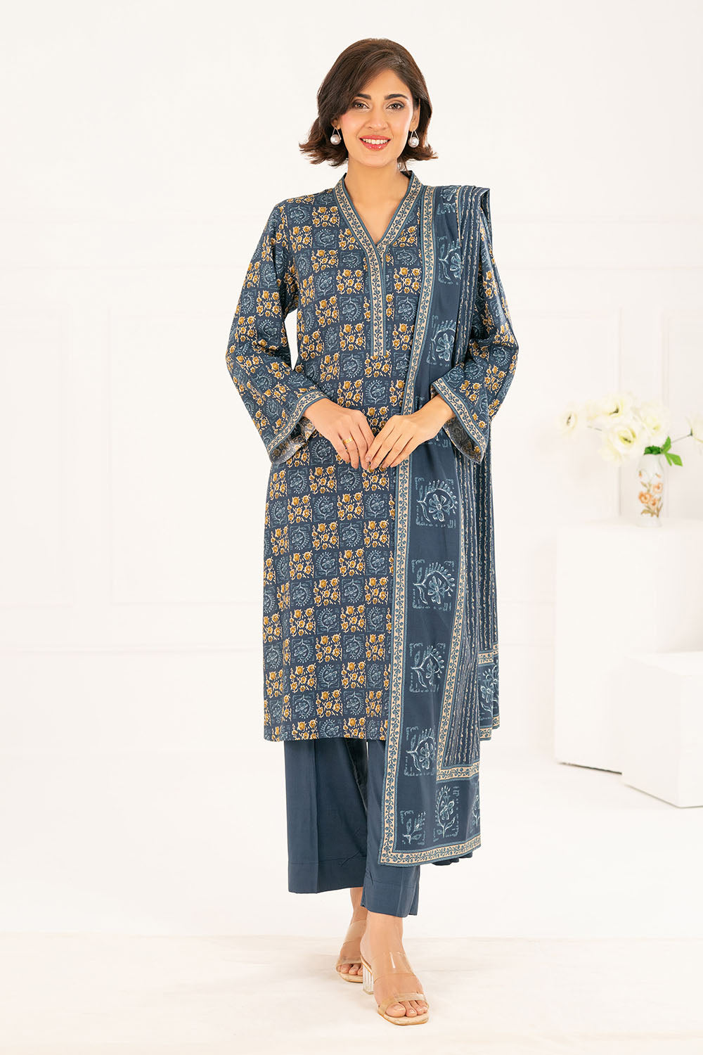 3 Piece Printed Linen Suit with Dupatta WNS-52051