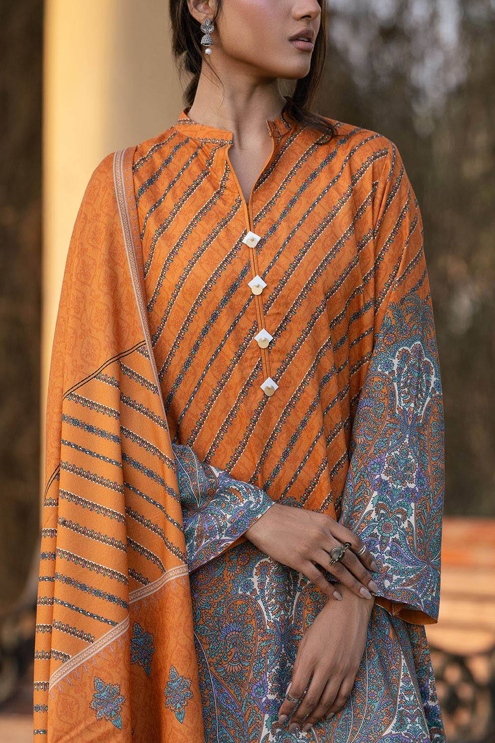 3 Piece Printed Linen Suit