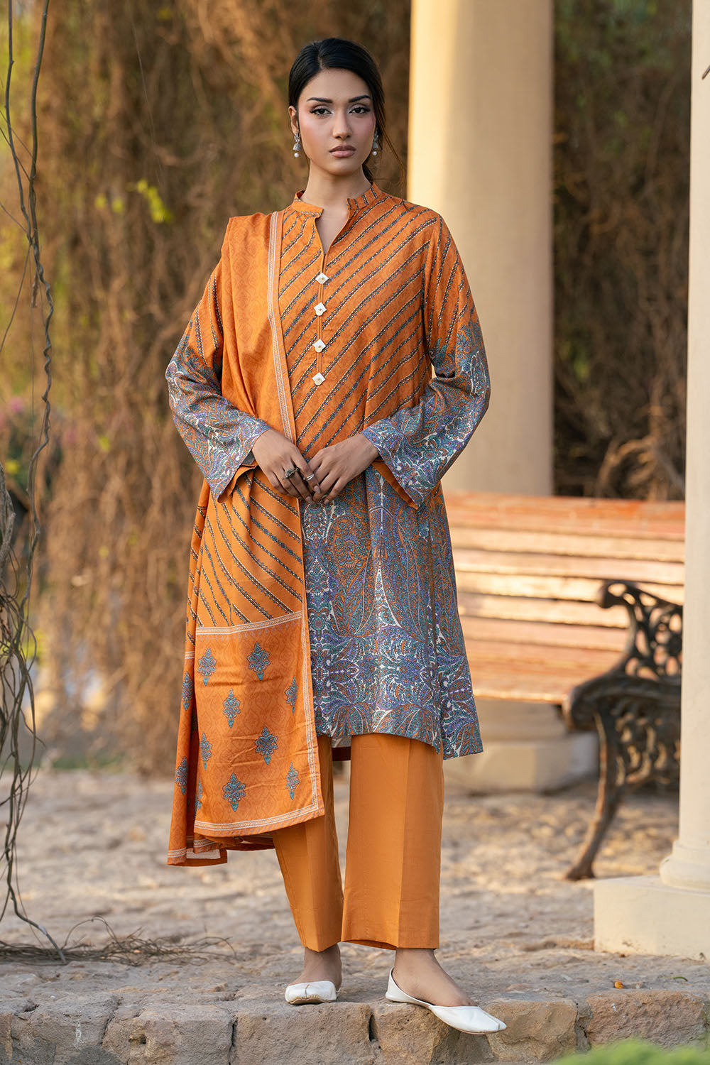 3 Piece Printed Linen Suit
