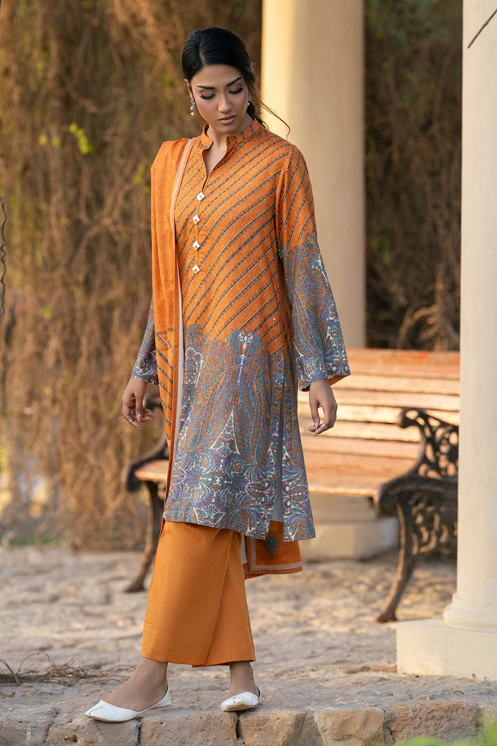 3 Piece Printed Linen Suit