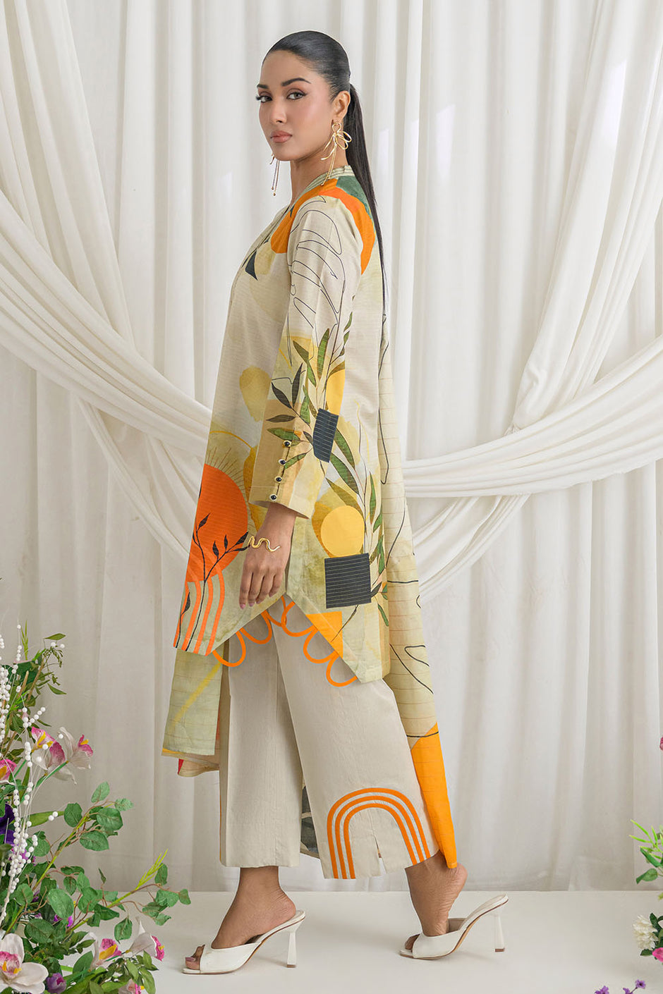 3 Piece Printed Mehsuri Stripe Lawn Suit with Printed Mehsuri Stripe Lawn Dupatta and Dyed Trouser