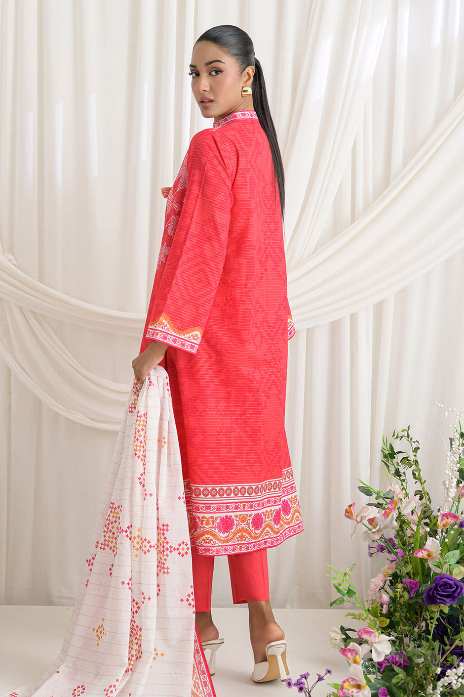 3 Piece Printed Mehsuri Stripe Lawn Suit with Printed Mehsuri Stripe Lawn Dupatta and Dyed Trouser