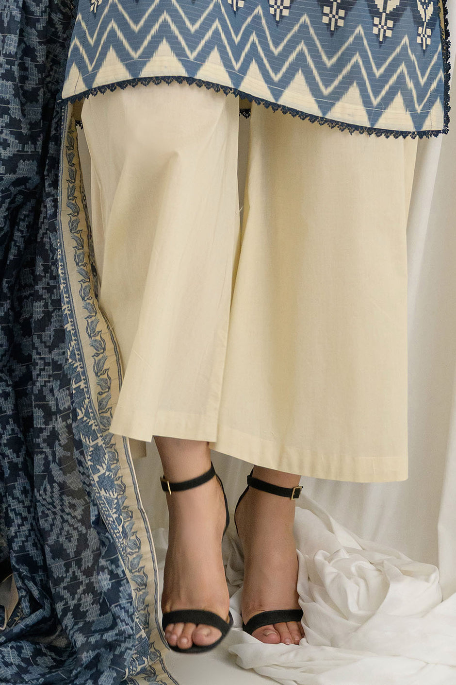 3 Piece Printed Mehsuri Stripe Lawn Suit with Printed Mehsuri Stripe Lawn Dupatta and Dyed Trouser