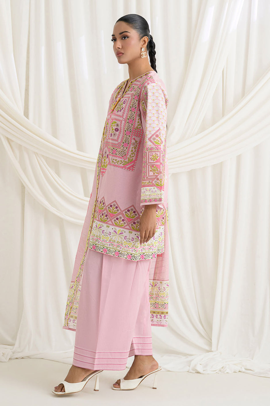 3 Piece Printed Mehsuri Stripe Lawn Suit with Printed Mehsuri Stripe Lawn Dupatta and Dyed Trouser