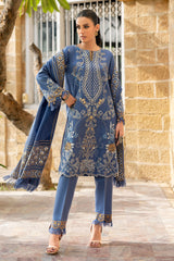 3 Piece Embroidered Pashmina Suit with Gold and Silver Shawl AP-52016