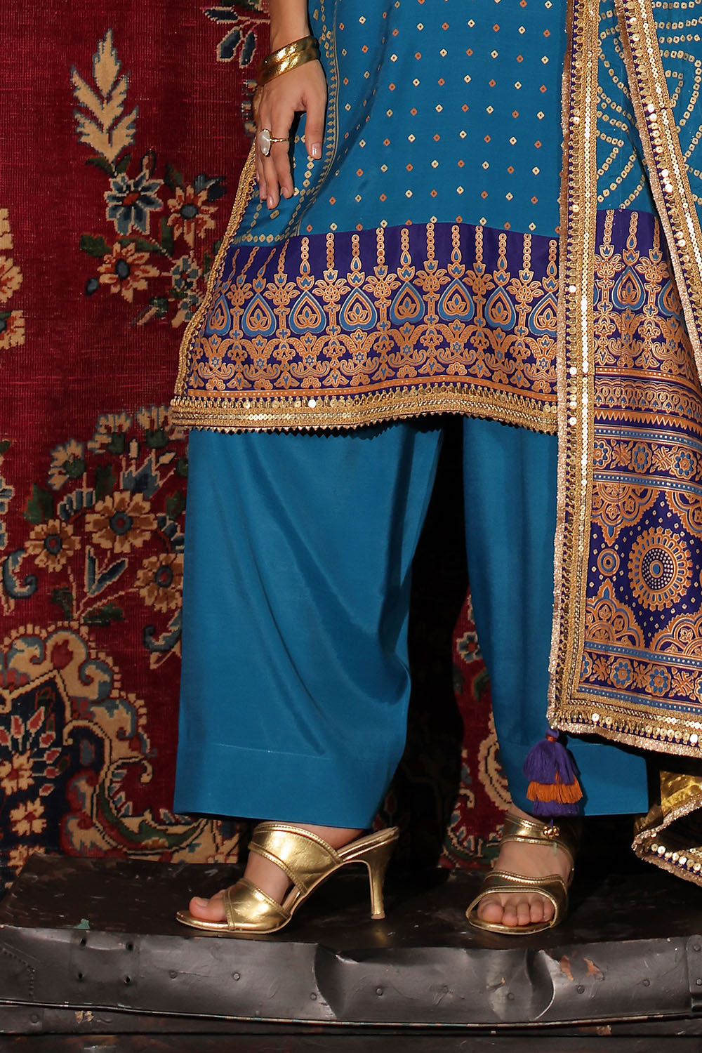 3 Piece Embroidered Raw Silk Suit