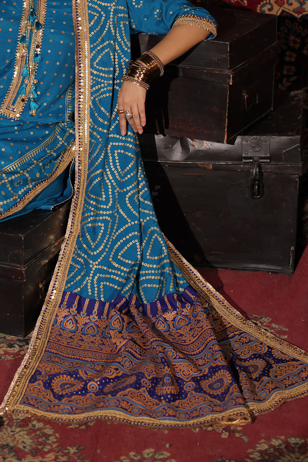3 Piece Embroidered Raw Silk Suit