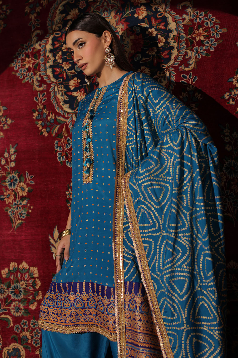 3 Piece Embroidered Raw Silk Suit