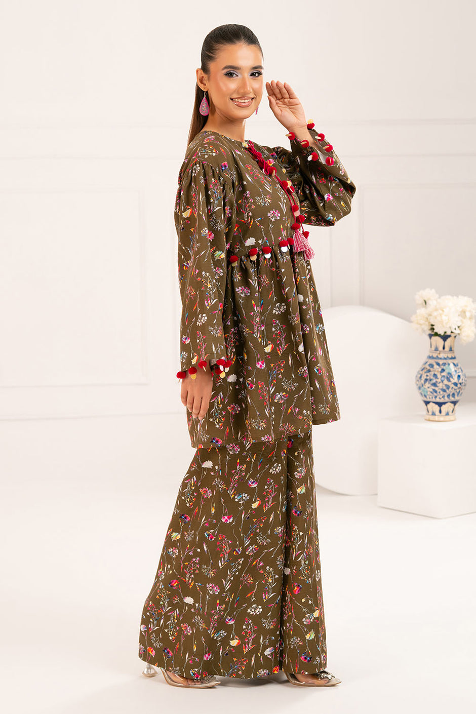 2 Piece Printed Slub Viscose Suit