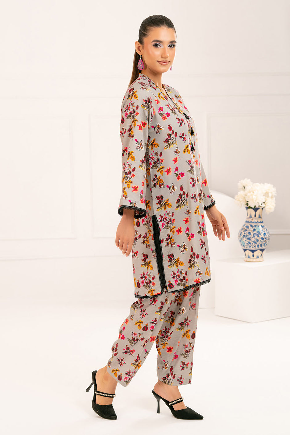 2 Piece Printed Slub Viscose Suit