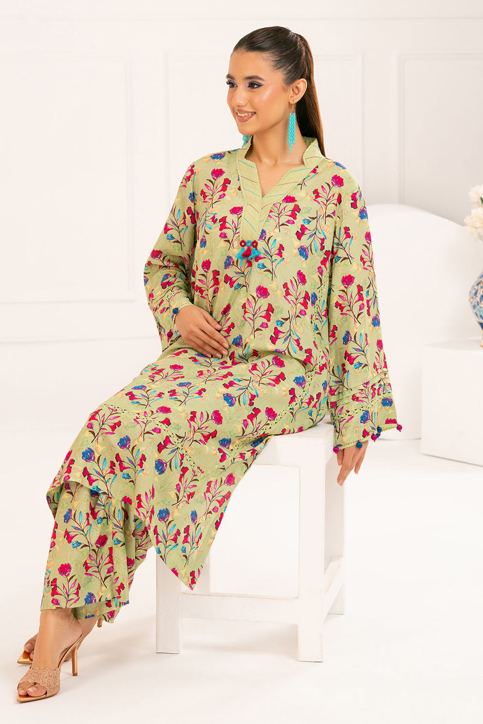 2 Piece Printed Slub Viscose Suit