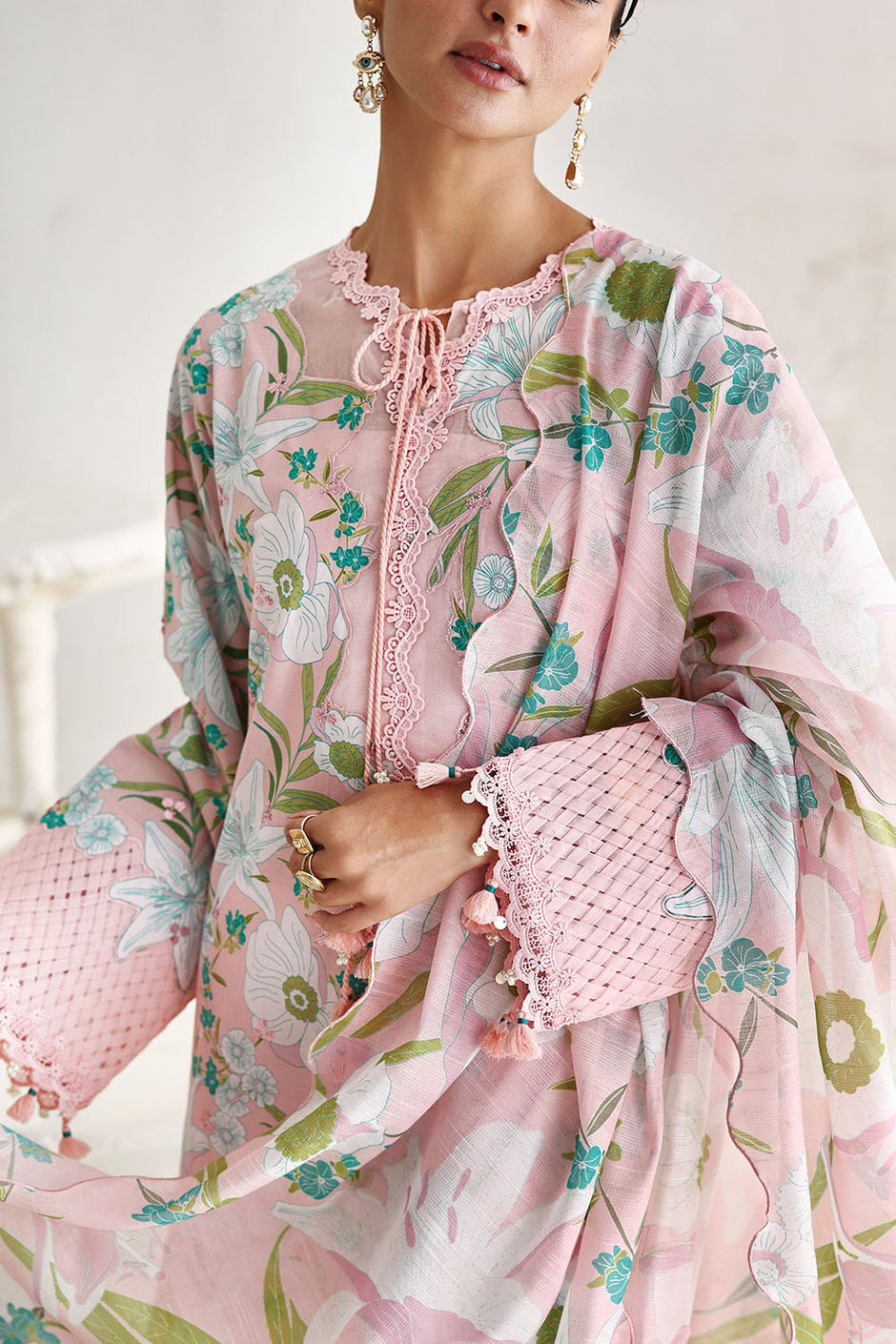 3 Piece Embroidered Printed Lawn Suit with Printed Sequins Paper Cotton Dupatta