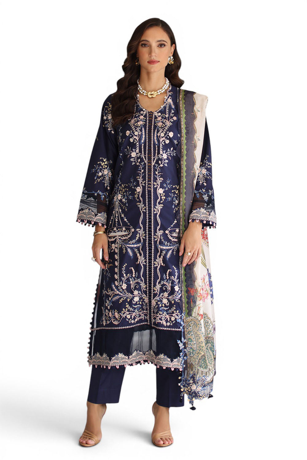 3 Piece Embroidered Lawn Suit with Silk Dupatta