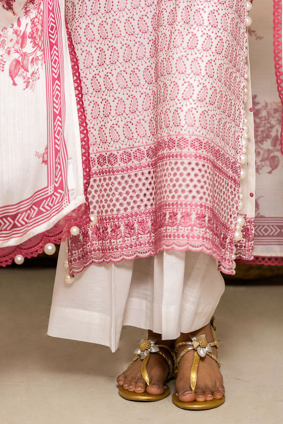 3 Piece Schiffli Embroidered Lawn Suit with Silk Dupatta