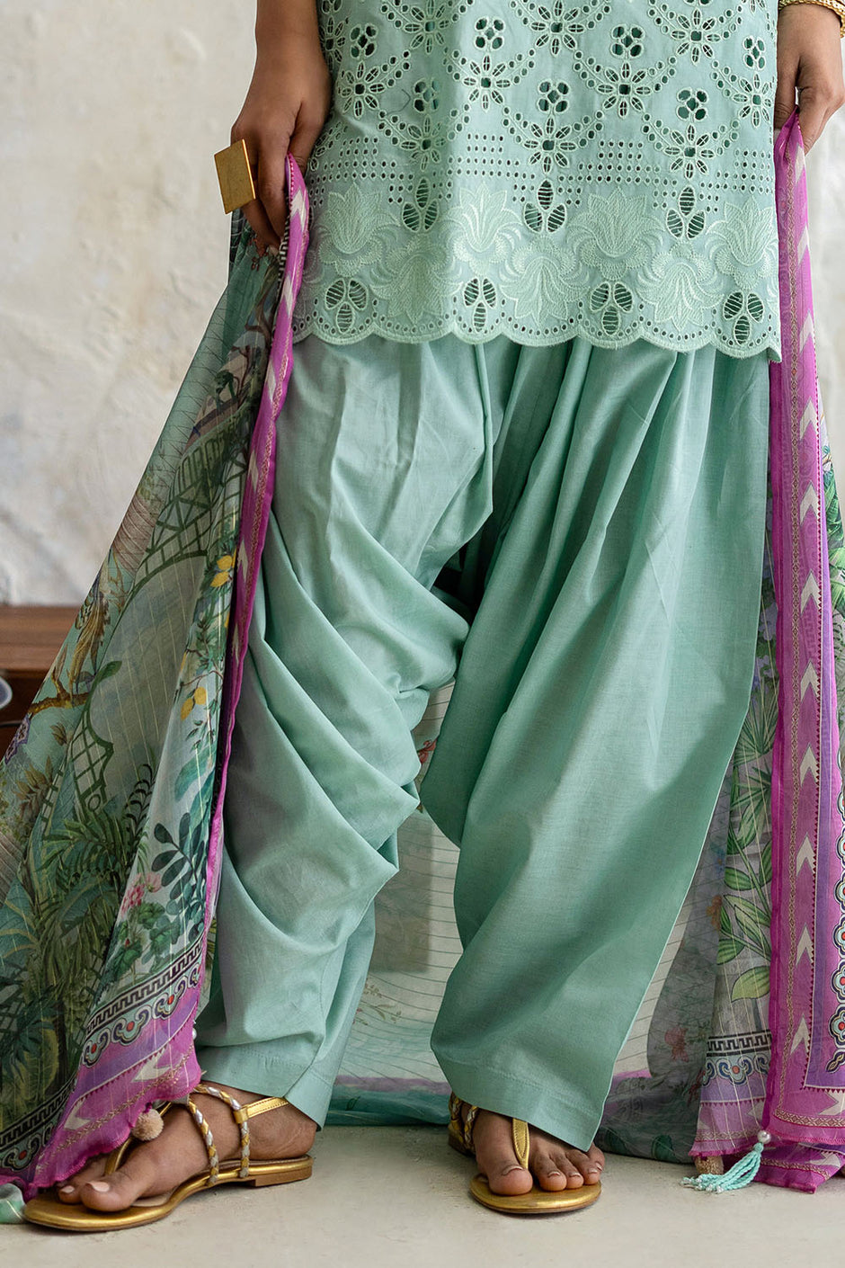3 Piece Schiffli Embroidered Lawn Suit with Silk Dupatta