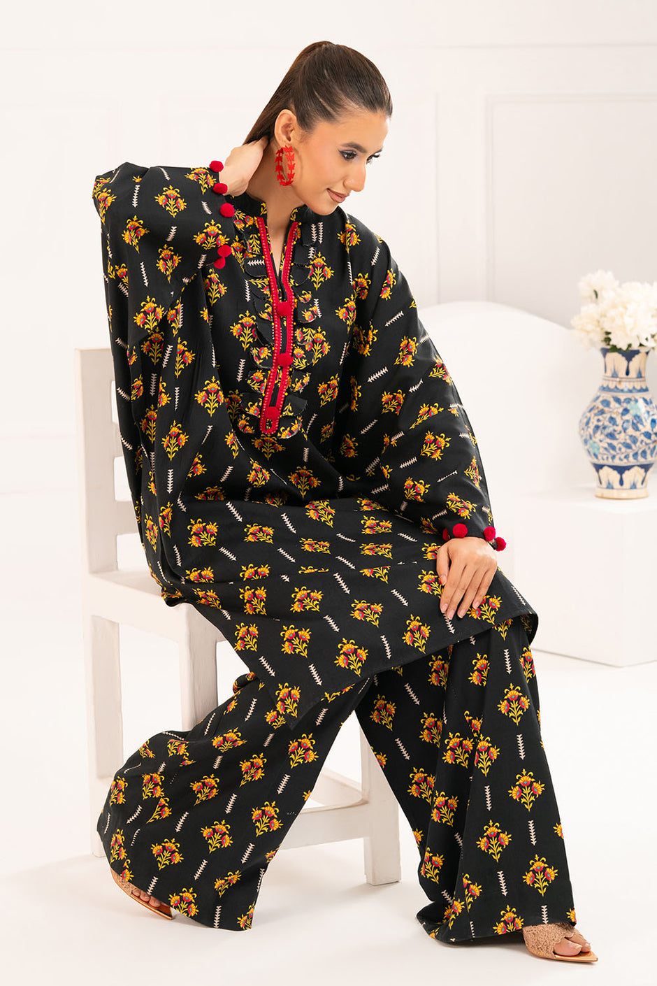 2 Piece Printed Slub Viscose Suit