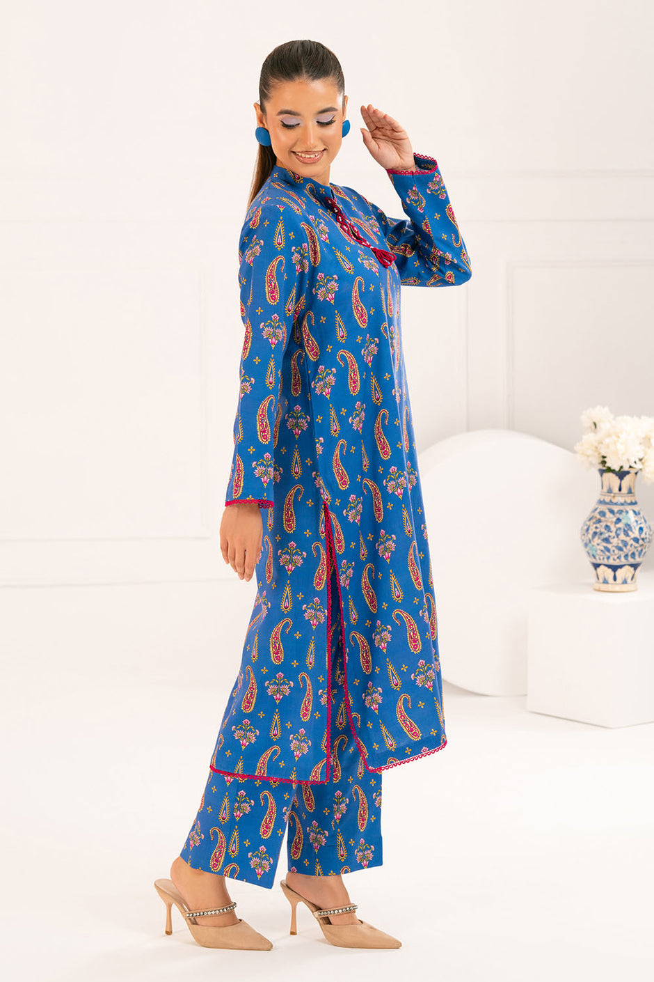 2 Piece Printed Slub Viscose Suit