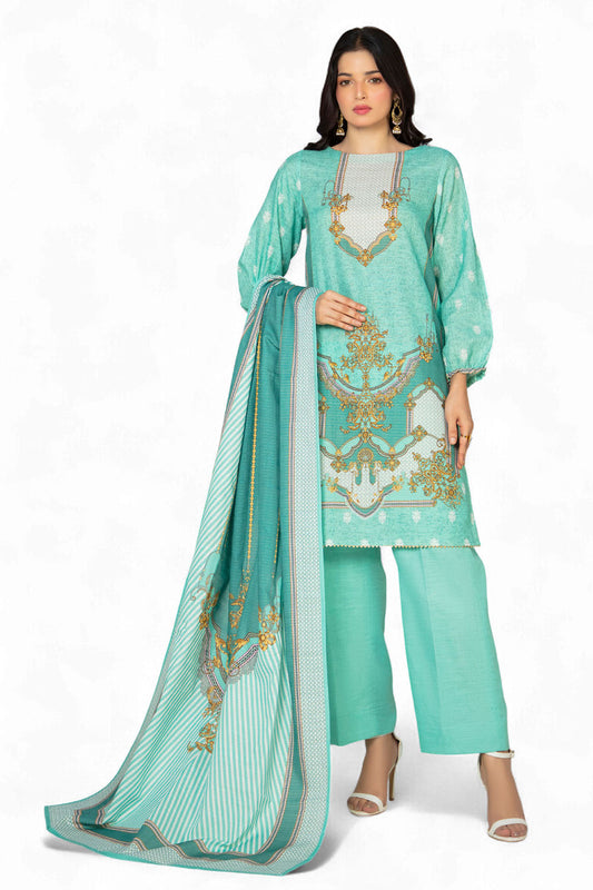 3 Piece Printed Stripe Khaddar Suit with Dupatta SD-52195