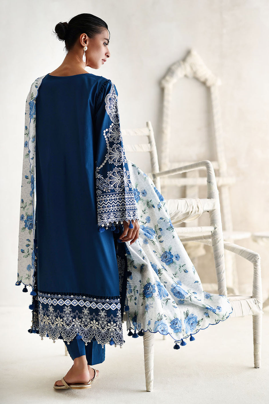 3 Piece Embroidered Lawn Suit with Printed Tussar Silk Dupatta and Embroidered Borders