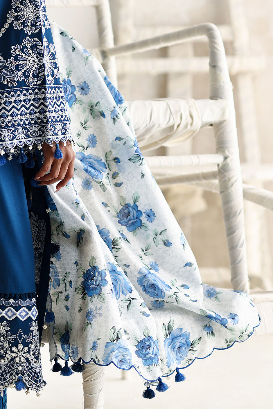 3 Piece Embroidered Lawn Suit with Printed Tussar Silk Dupatta and Embroidered Borders