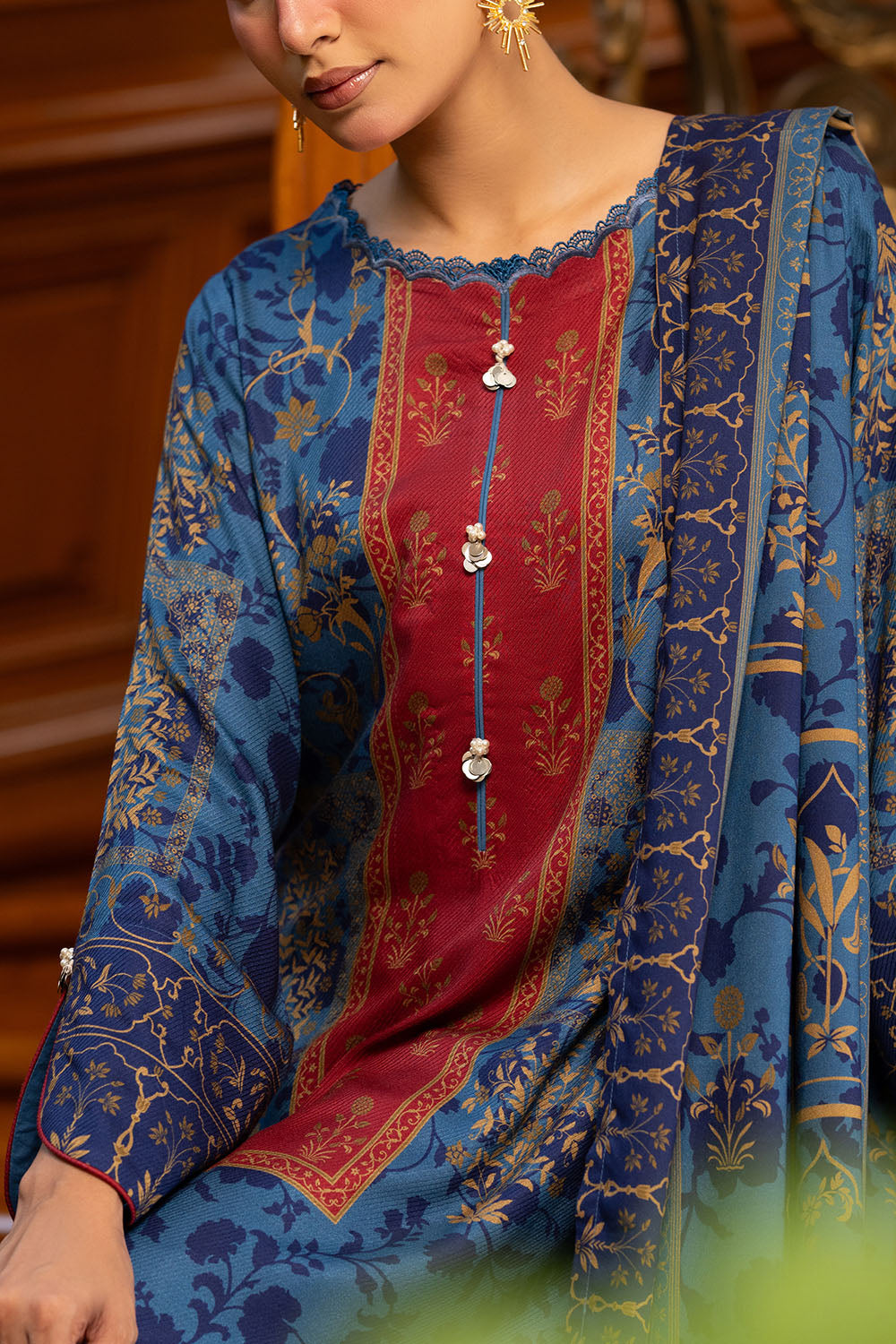 3 Piece Printed Linen Suit