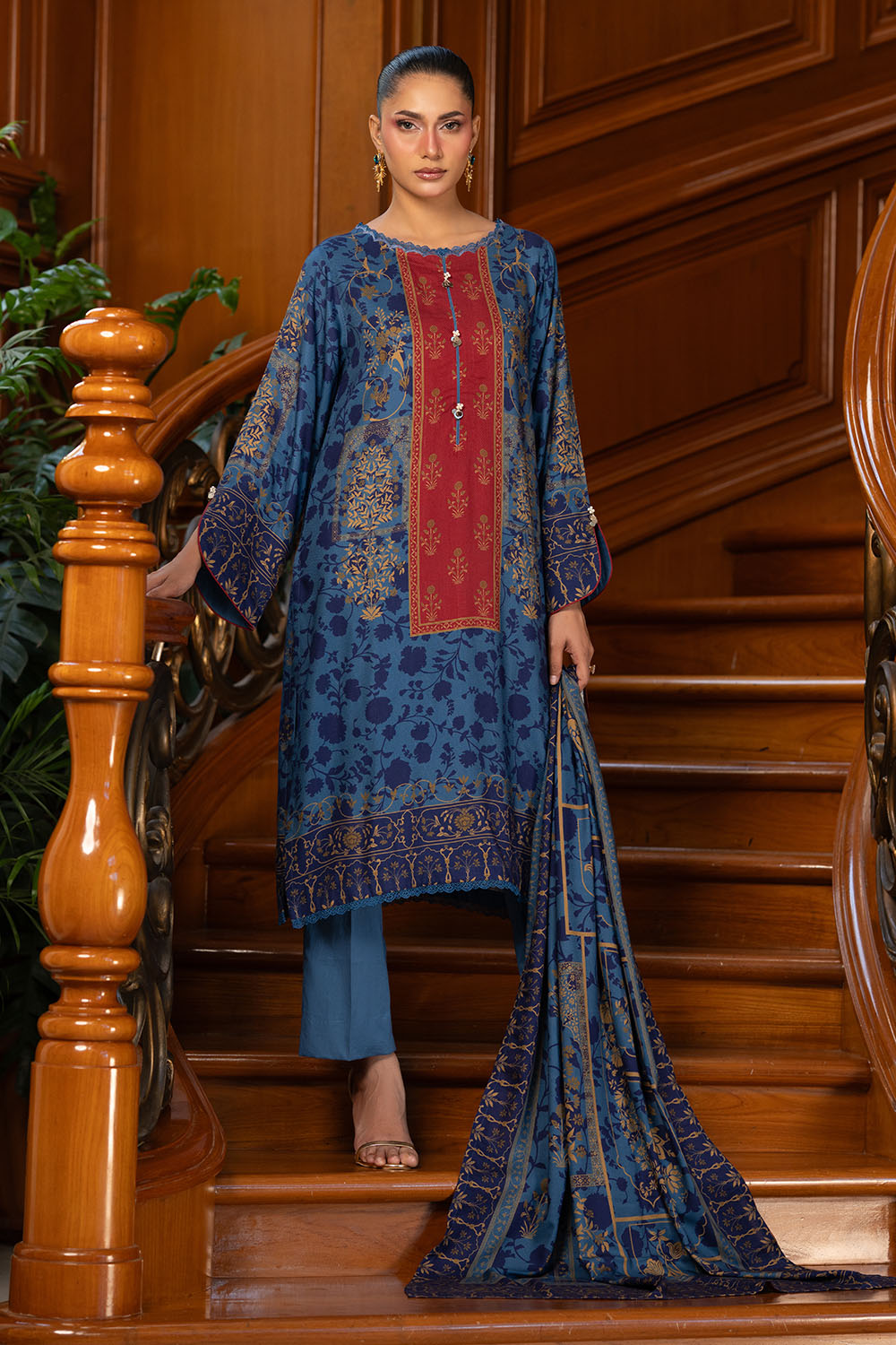 3 Piece Printed Linen Suit