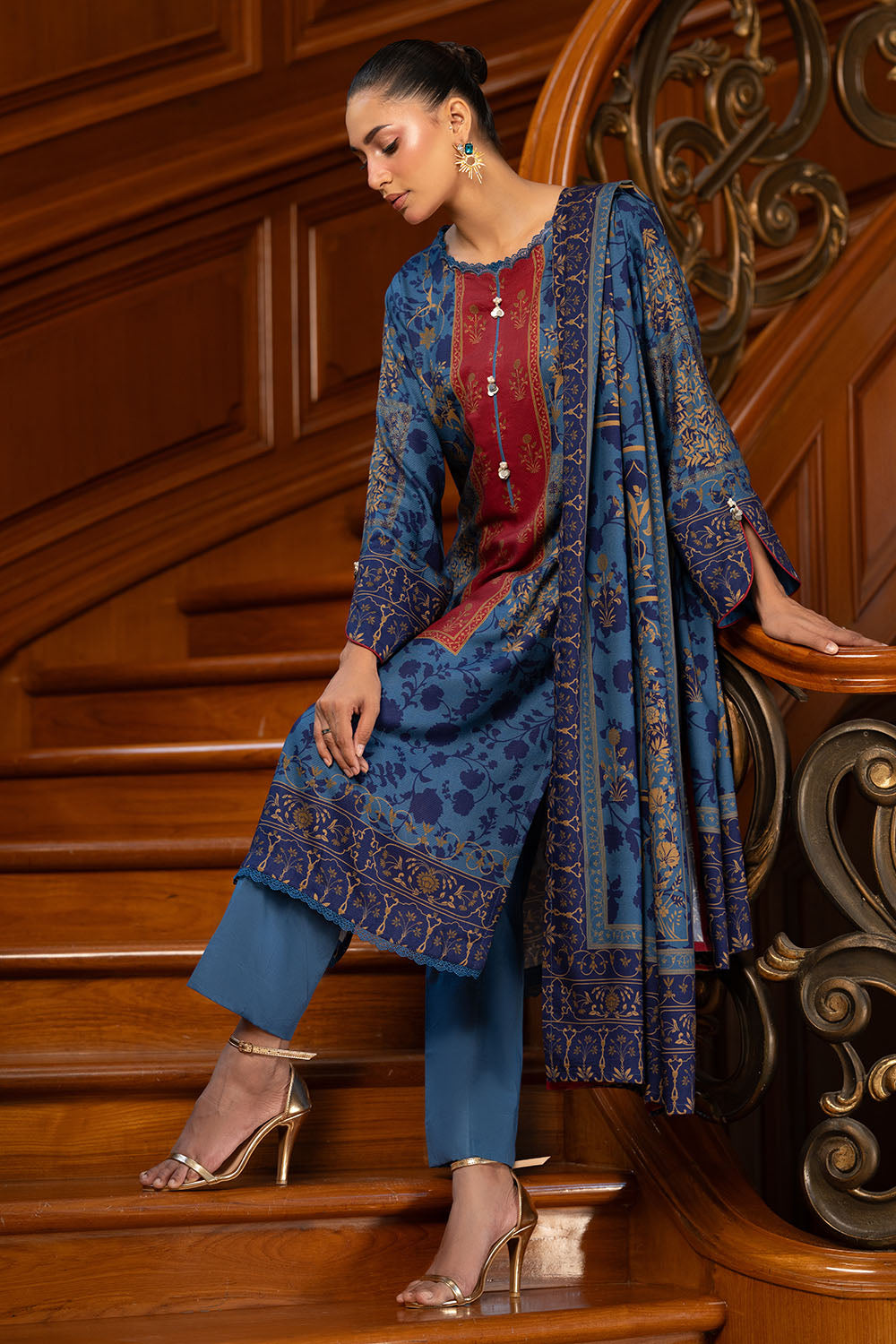 3 Piece Printed Linen Suit