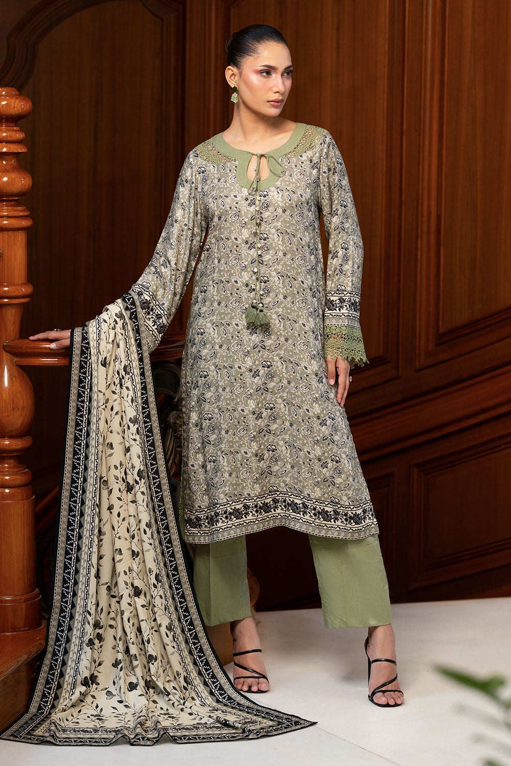 3 Piece Printed Linen Suit