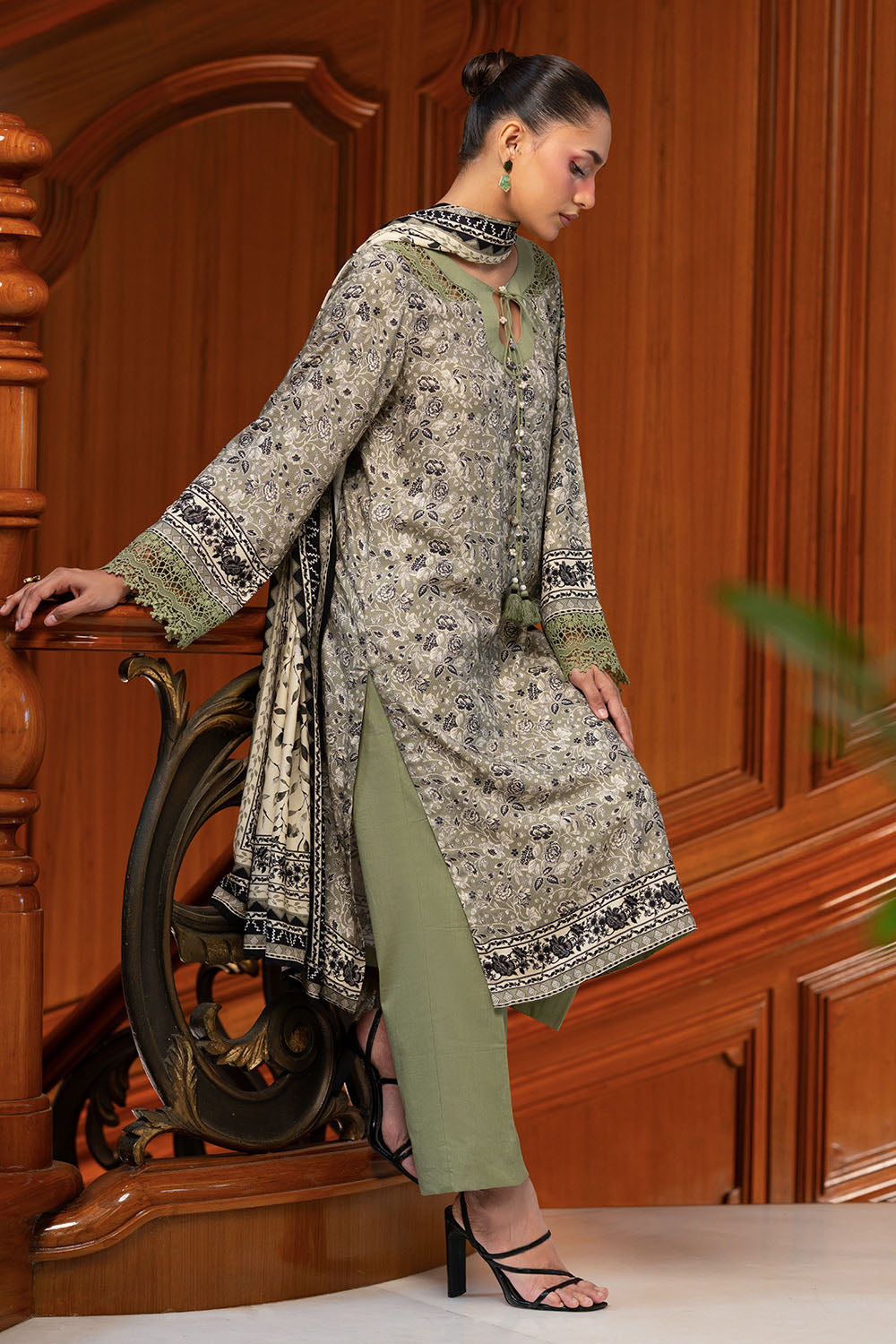 3 Piece Printed Linen Suit