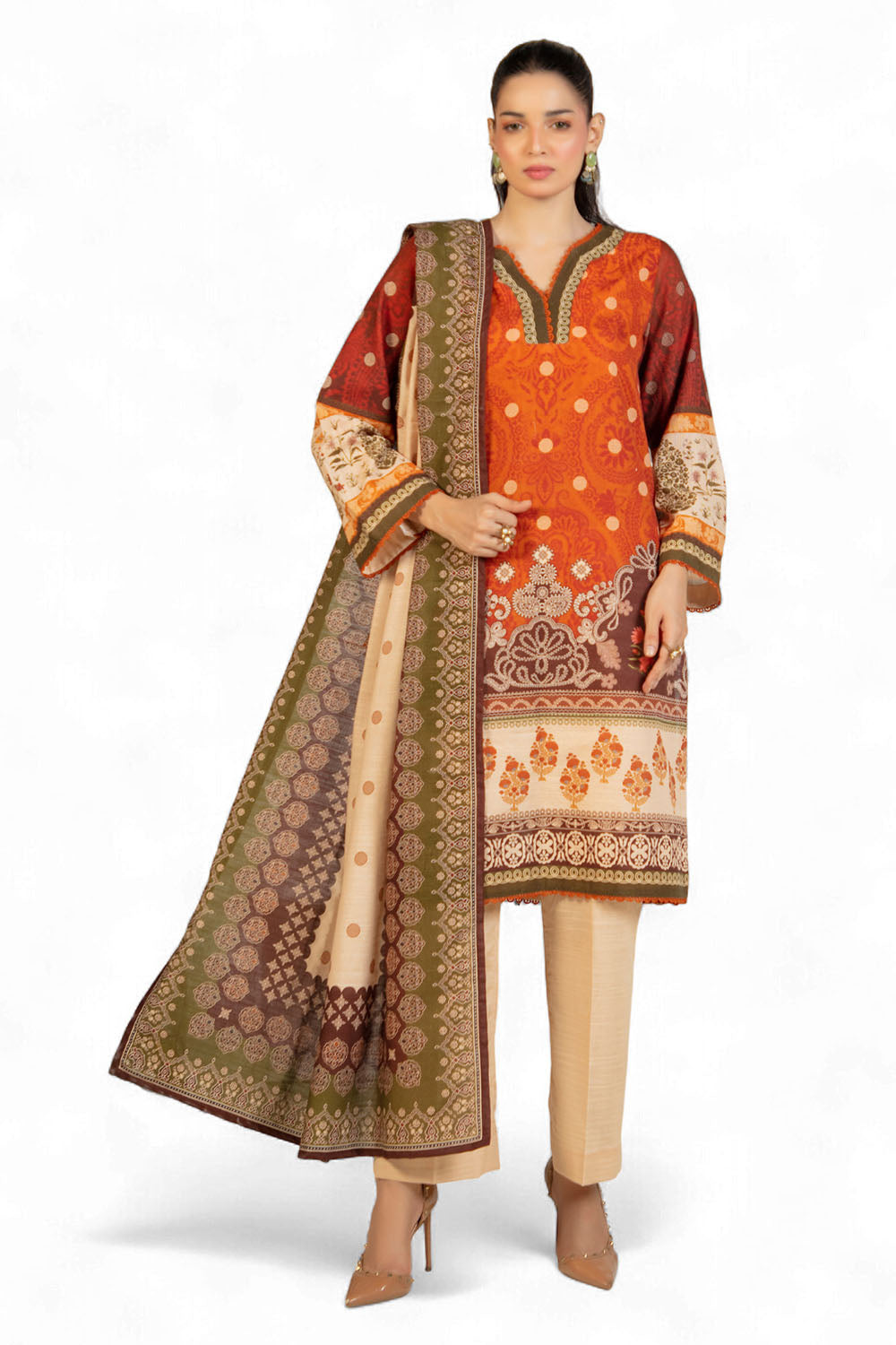 3 Piece Printed Zari Cotton & Khaddar Suit with Dupatta SD-52205