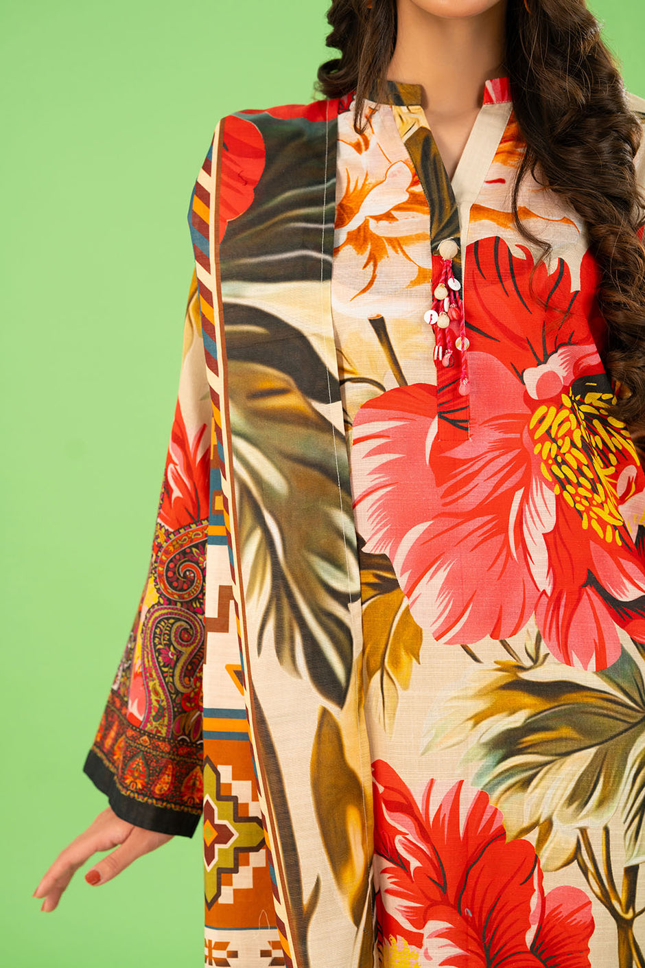 3 Piece Printed Khaddar Suit with Zari Dupatta WNS-52023