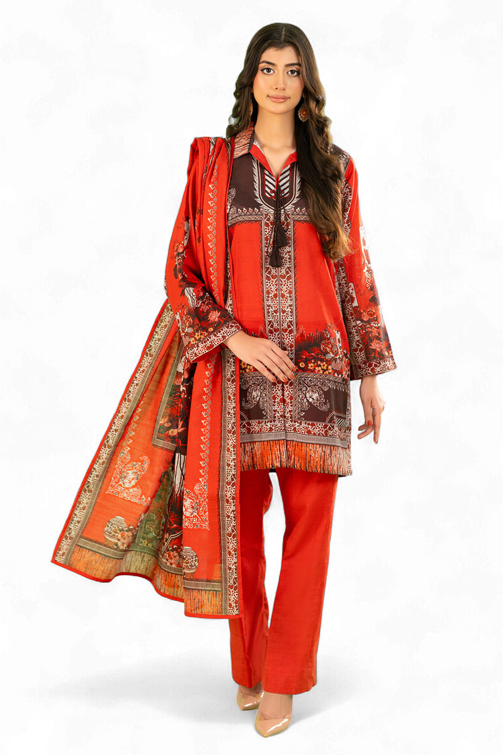 3 Piece Printed Khaddar Suit with Zari Dupatta