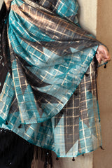 3 Piece Embroidered Dobby Suit with Borders and Zari Dupatta FE-52064