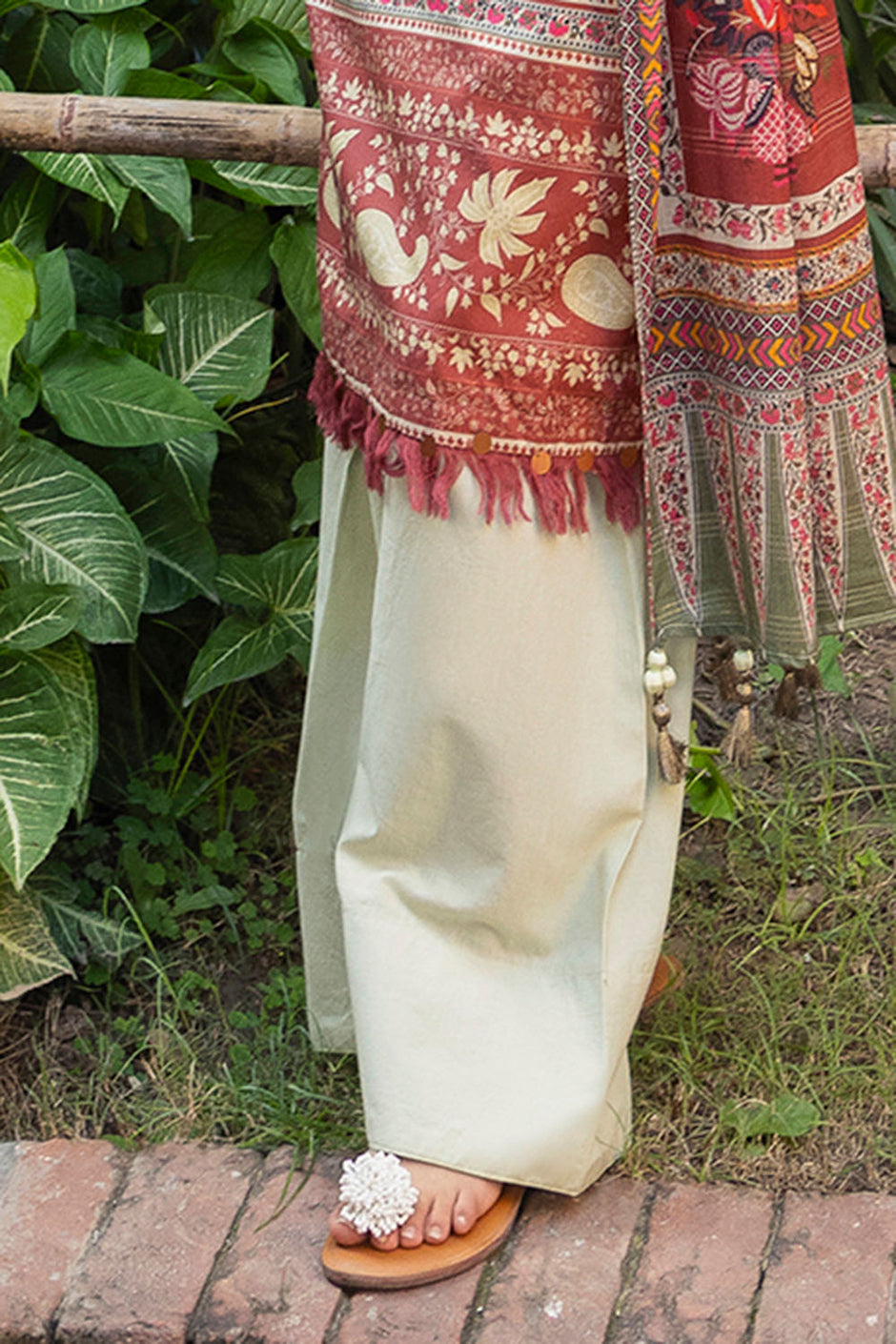 3 Piece Printed Zari Stripe Self Jacquard Suit with Dupatta