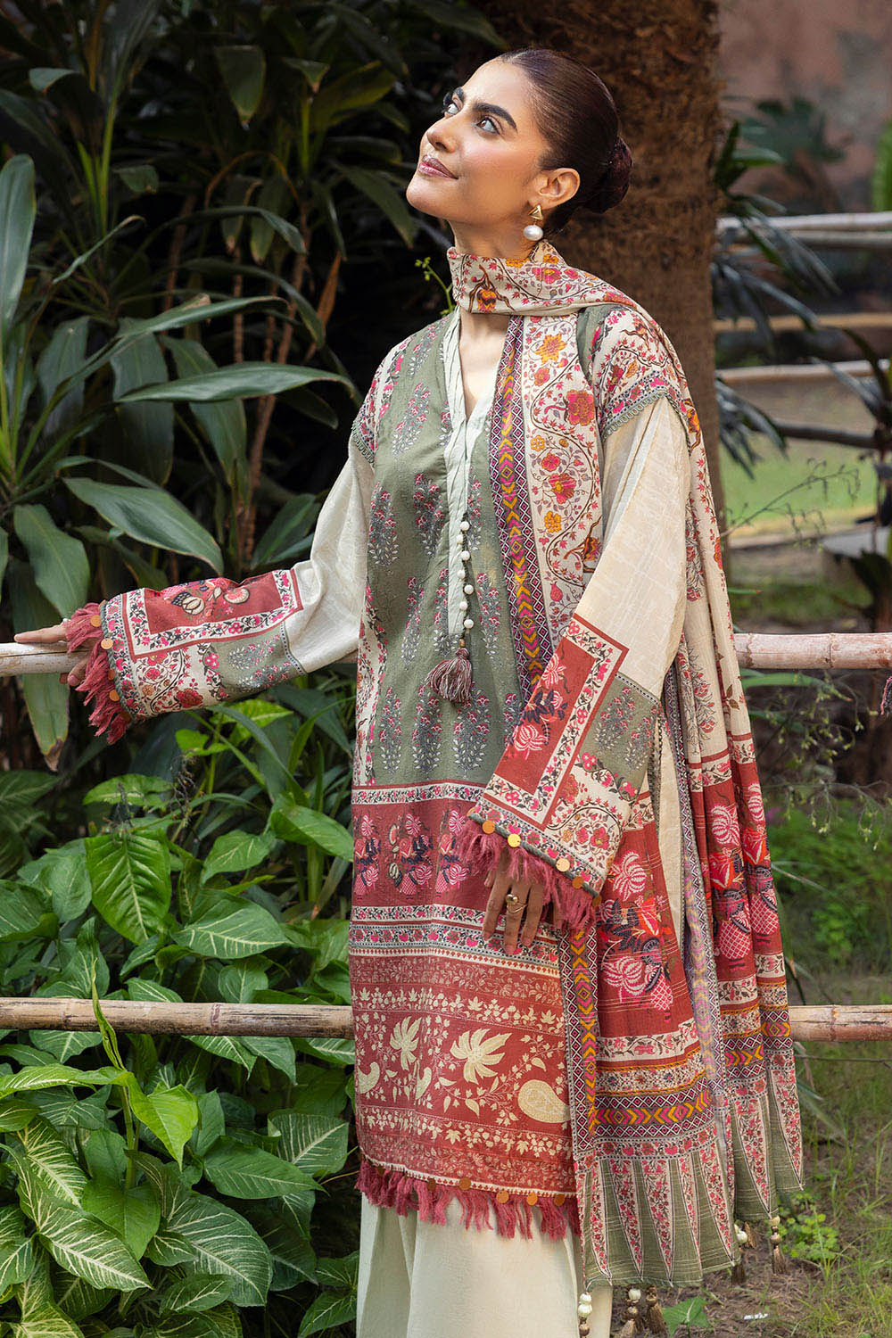 3 Piece Printed Zari Stripe Self Jacquard Suit with Dupatta SP-52088