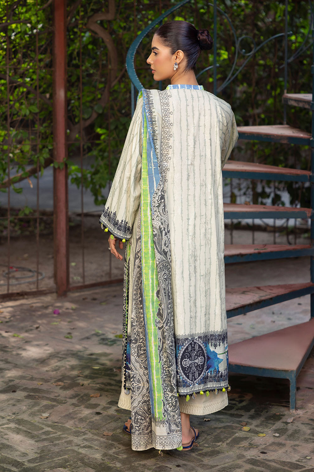 3 Piece Printed Zari Stripe Self Jacquard Suit with Dupatta SP-52089
