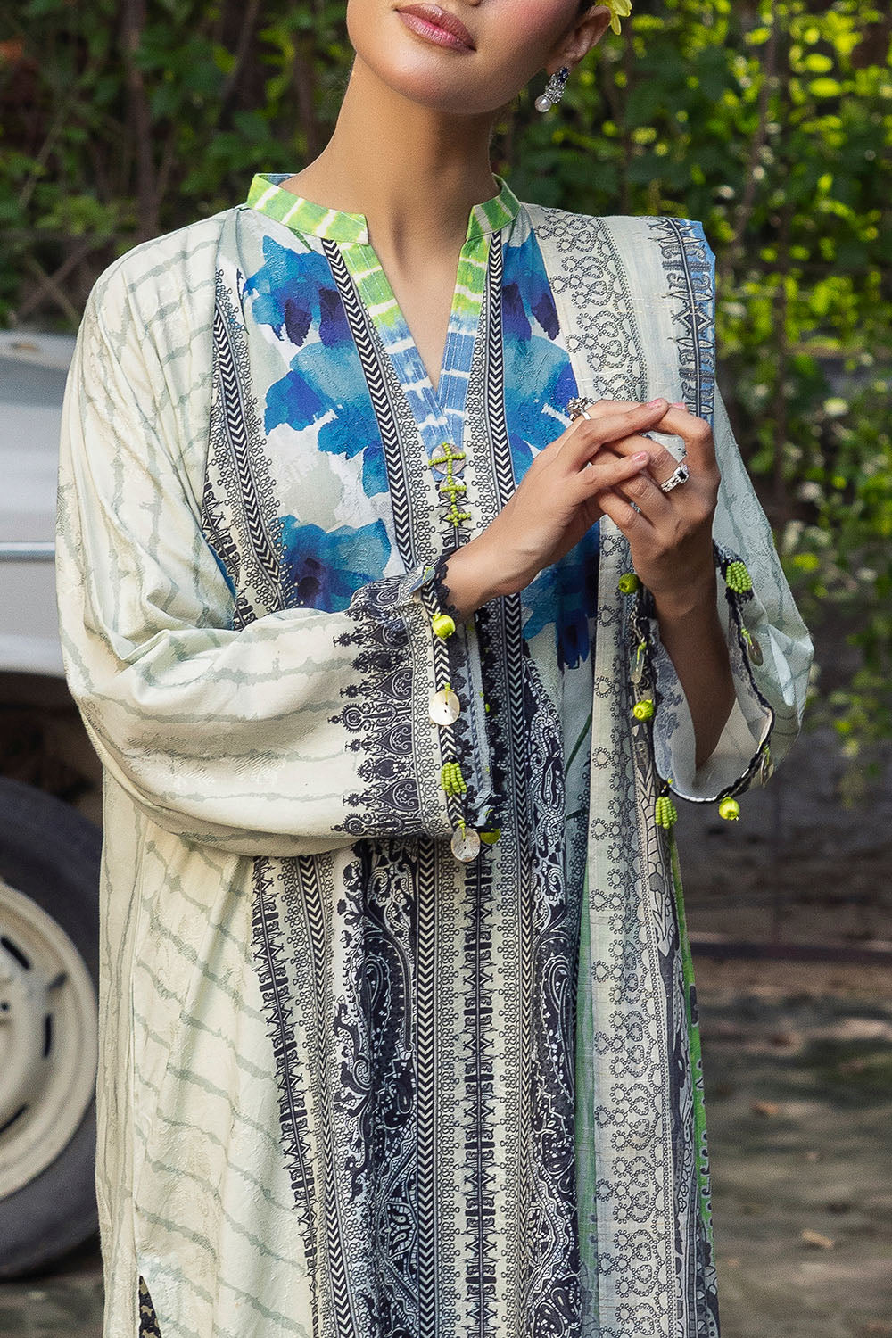 3 Piece Printed Zari Stripe Self Jacquard Suit with Dupatta SP-52089