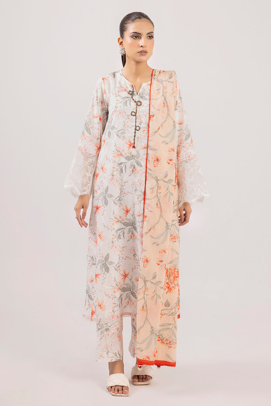 3 Piece Printed Zari Stripe Self Jacquard Suit with Dupatta SP-52095