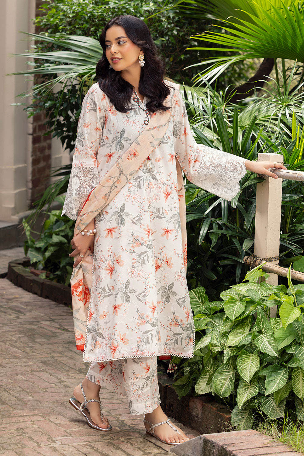 3 Piece Printed Zari Stripe Self Jacquard Suit with Dupatta SP-52095