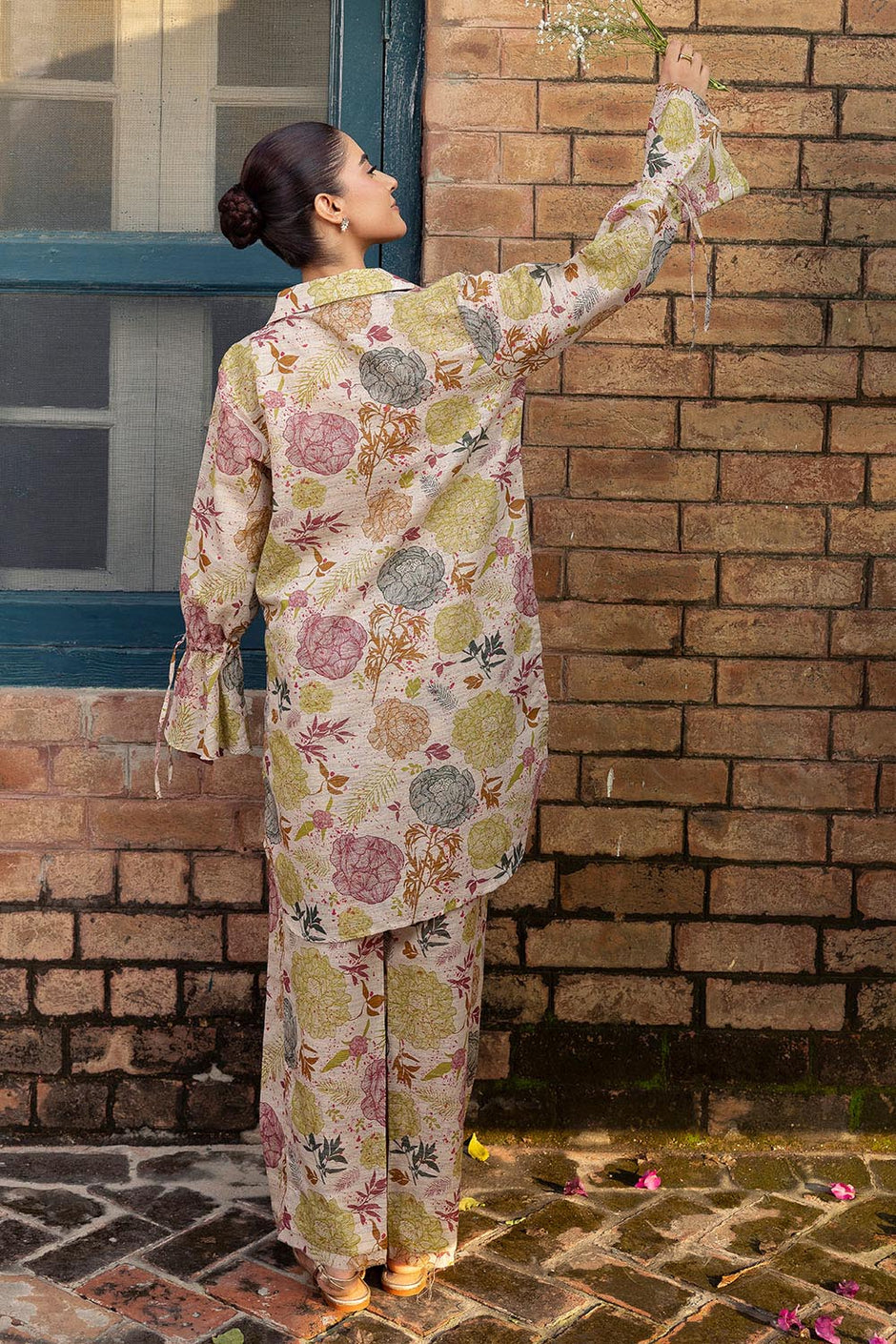 2 Piece Printed Zari Stripe Self Jacquard Suit