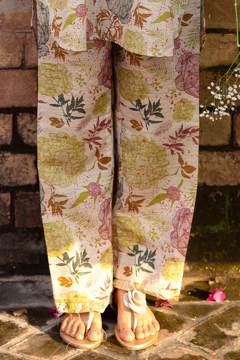 2 Piece Printed Zari Stripe Self Jacquard Suit