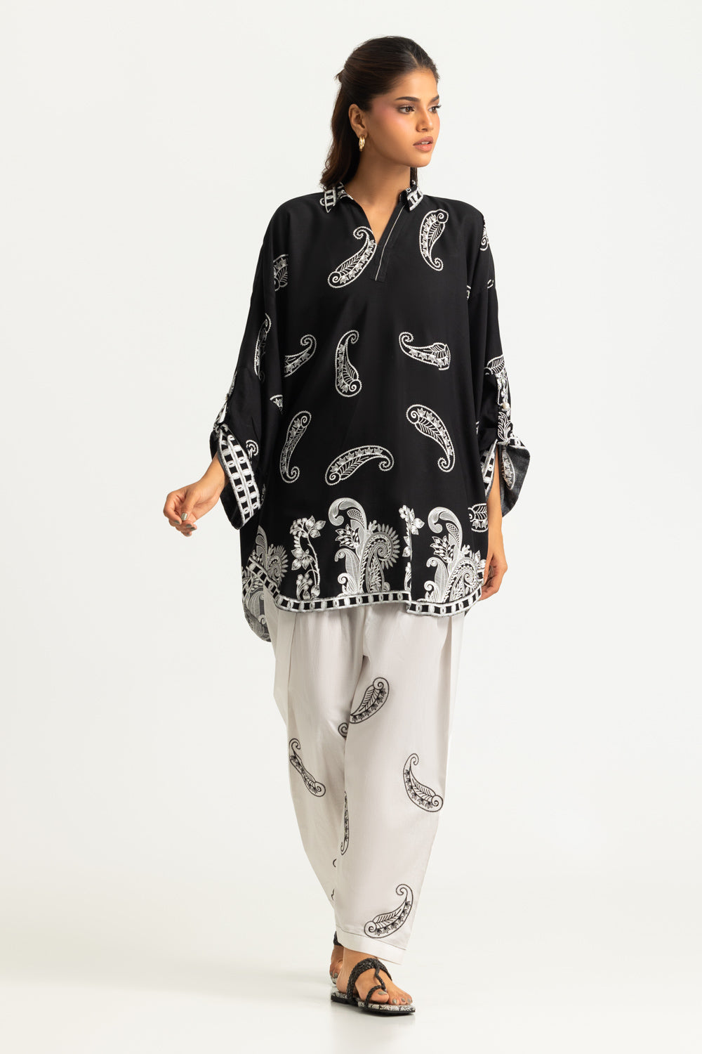 Rayon Printed Shirt And Embroidered Shalwar