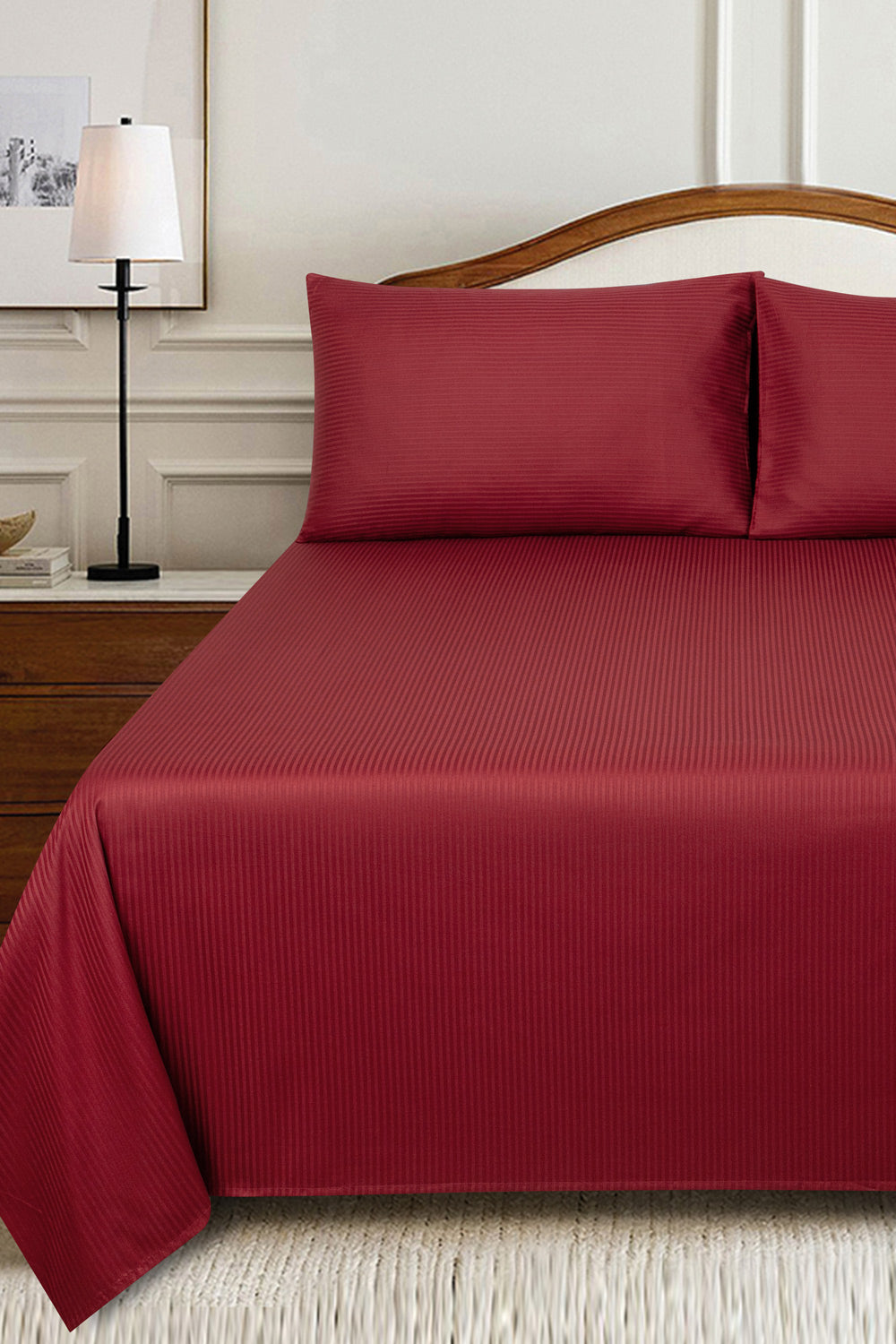 Rosewood Stripe Satin Bed Sheet Set
