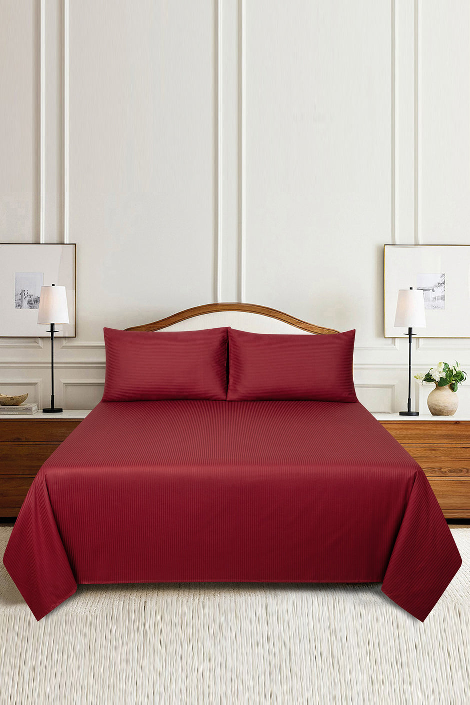 Rosewood Stripe Satin Bed Sheet Set