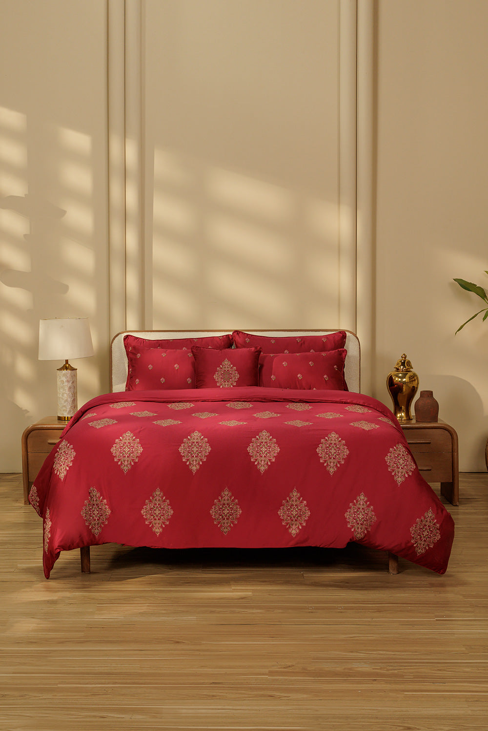 Ruby Gold Embroidered Quilt Cover Set