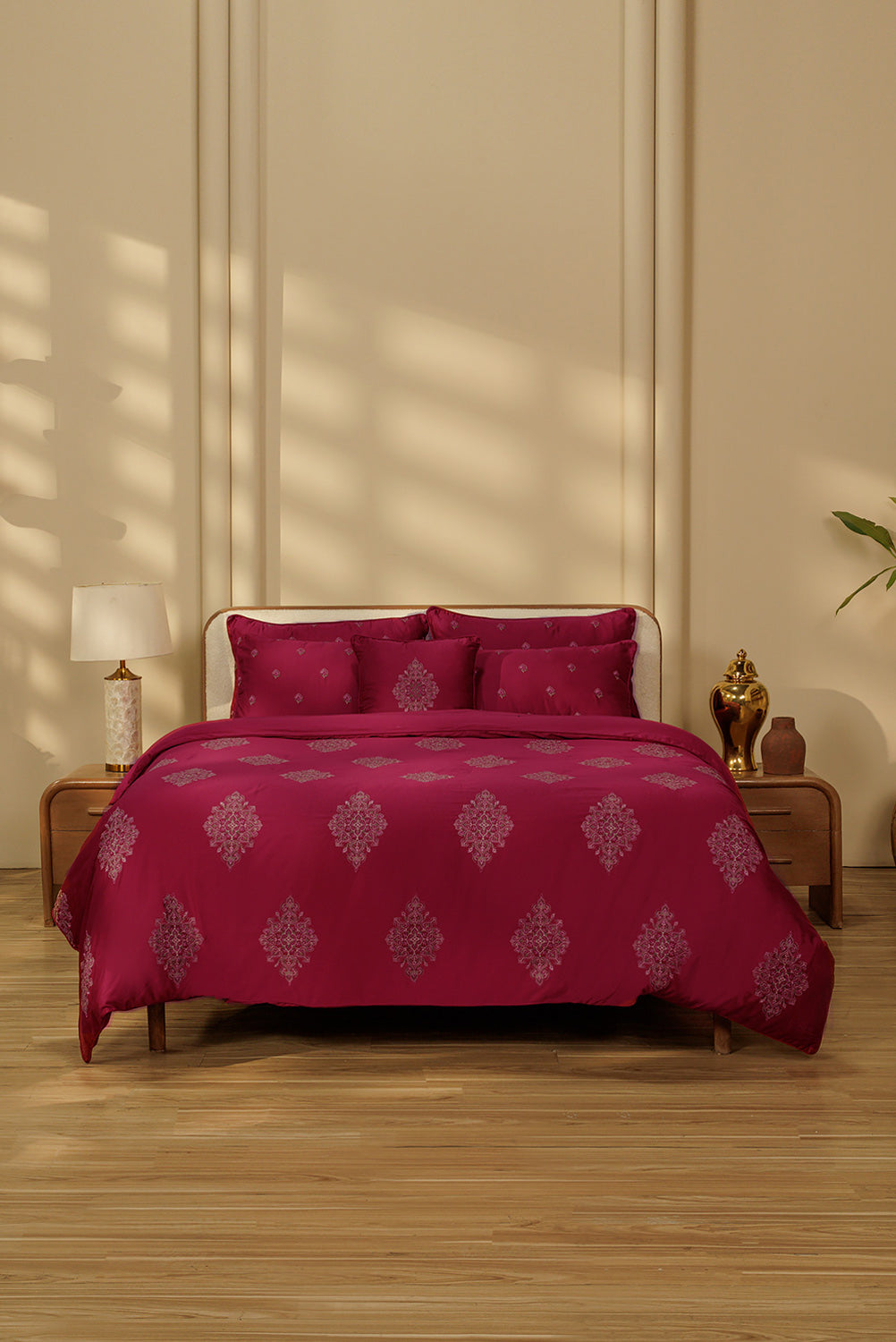 Ruby Gold Embroidered Quilt Cover Set